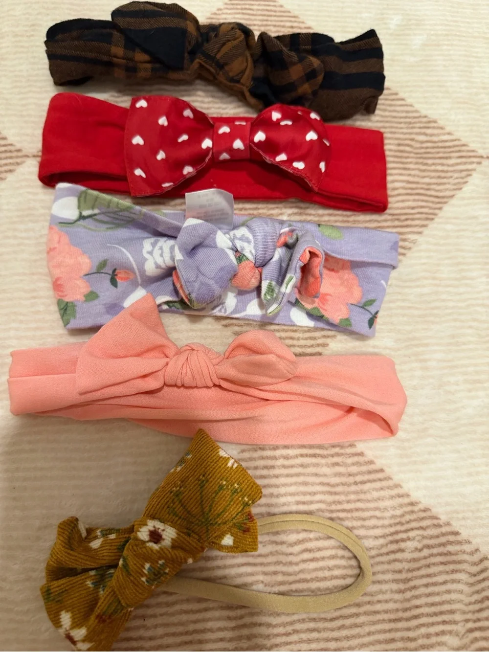 Kids Bow Headband Set - Pink, Red, Lavender, Mustard, Black Stripes. 18-24 mo